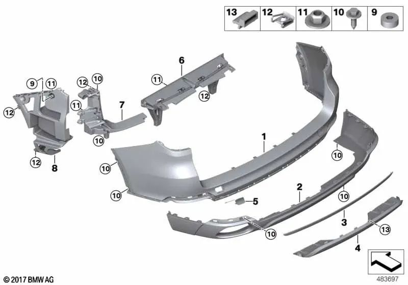 Supporto per paraurti posteriore sinistro per BMW F15 (OEM 51127294721). BMW originale