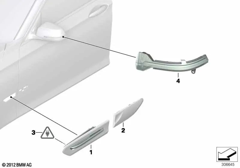 Luz intermitente adicional izquierda para BMW Serie 7 F01, F02, F04 (OEM 63137203371). Original BMW