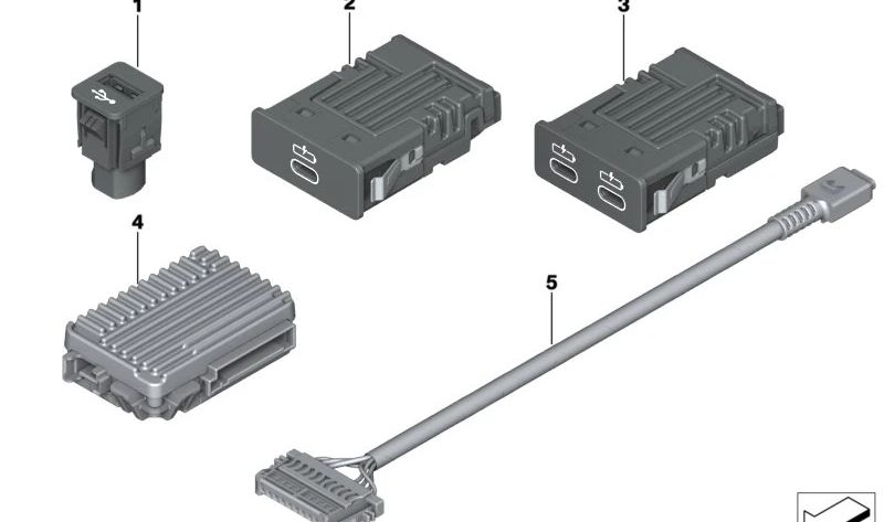 Dual USB connection for Mini F66, U25 Series 2 U06, X1 U11, U12, X2 U10, X5 G18N (OEM 84105A57B32). Genuine BMW