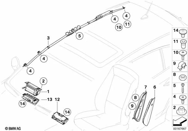 Marco del módulo de airbag derecho para BMW Serie 1 E81, E82, E87, E87N (OEM 52109142102). Original BMW.