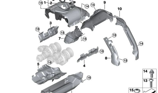 Oberer thermischer Beschützer OEM 11657615493 für BMW F07, F10, F11, F06, F12, F13, F01, F02, F15, F16. Original BMW.