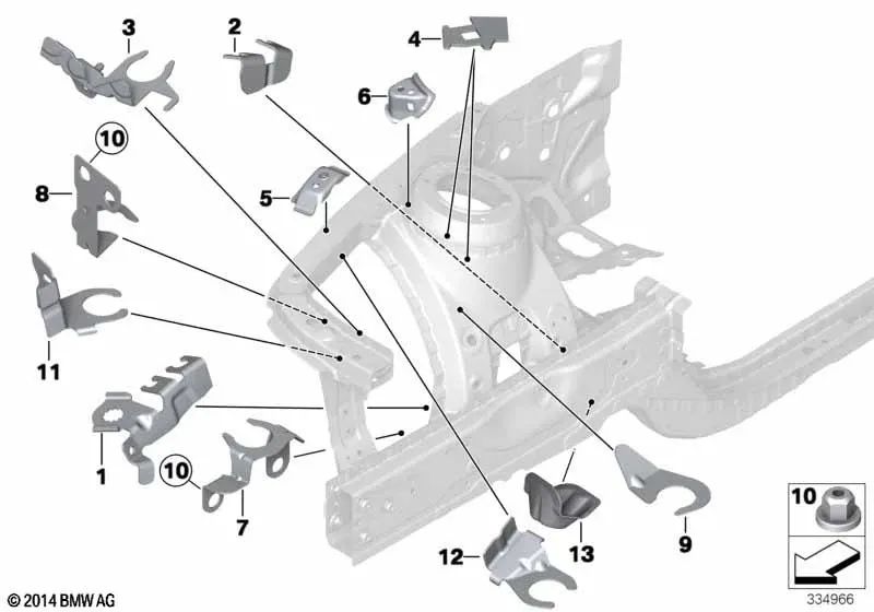 Soporte de manguera de freno derecha para BMW F20, F21, F22, F23, F87, F30, F31, F34, F35, F80, F32, F33, F36, F82, F83 (OEM 41007284096). Original BMW