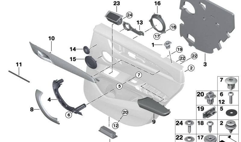 Tapa interior tirador puerta izquierda OEM 51417417513 para BMW F48 (X1), F49 (X1L). Original BMW.