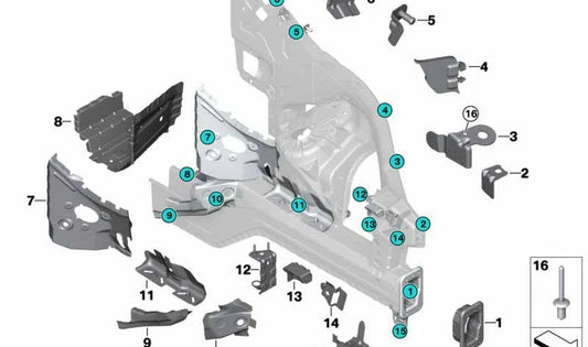 Soporte gancho de retención izquierdo OEM 41117174385 para BMW E70, E71, E72, F15, F16, F85, F86. Original BMW