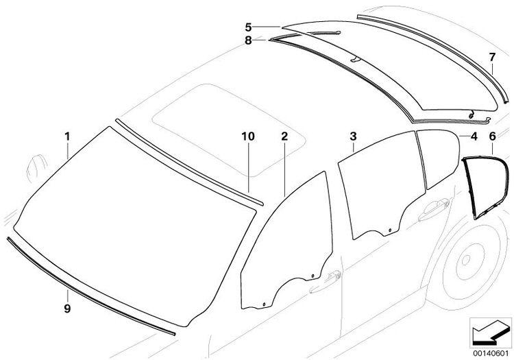 Cubierta Junta De Goma Inferior Del Cristal Trasero Para Bmw E90. Original Recambios