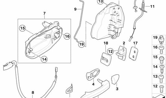 Soporte Manija Externa Puerta Trasera Izquierda para BMW E83, E83N (OEM 51203449055). Original BMW