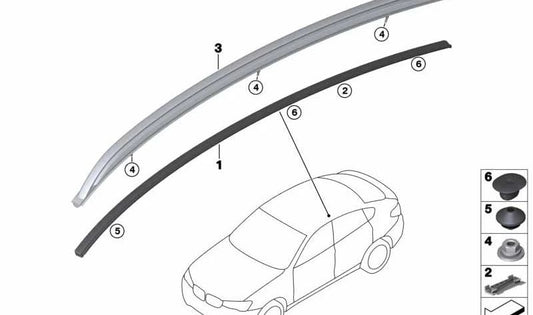 Right roof moulding for BMW X4 F26 (OEM 51137338618). Original BMW.