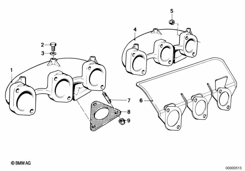 Colector de escape delantero para BMW Serie 3 E30, Serie 5 E28, E34 (OEM 11621710834). Original BMW