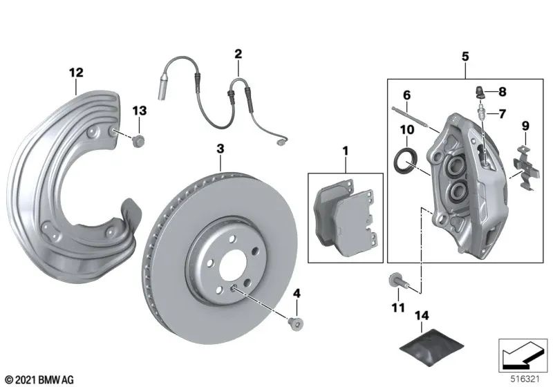 Kit de Reparación de Pastillas de Freno delanteras sin Asbesto para BMW G42, G20, G21, G22, G23, G26, G30, G31, G32, G11, G12, G14, G15, G16, G01, G02, G05, G18, G06, G07, G29, I20. Original BMW.