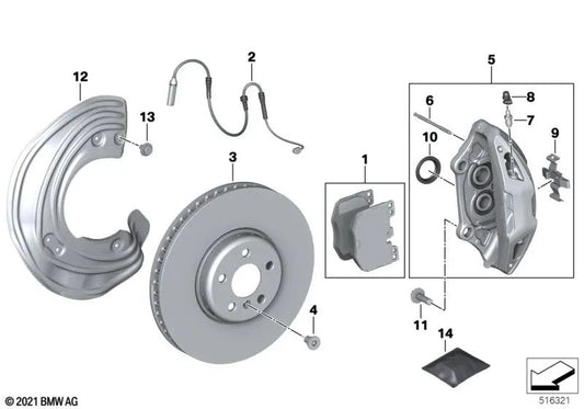 Carcasa de pinza de freno izquierda para BMW Serie 5 G30, G30N, G31, G31N, G38, Serie 6 G32, G32N, Serie 7 G11, G11N, G12, G12N, Serie 8 G14, G15, G16, i I20 (OEM 34116891275). Original BMW.