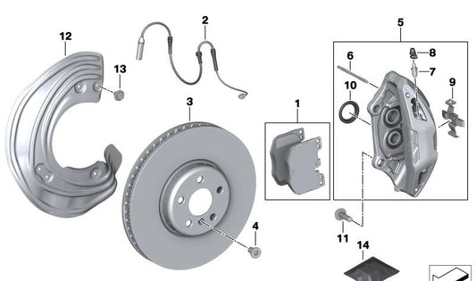 Rechts vorderer Bremsbremsschutz 34106871338 für BMW G42, G20, G21, G22, G23, G26, G29. Original BMW.