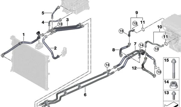 Tubería de ida y retorno de refrigerante OEM 17127926276 para BMW G08. Original BMW.