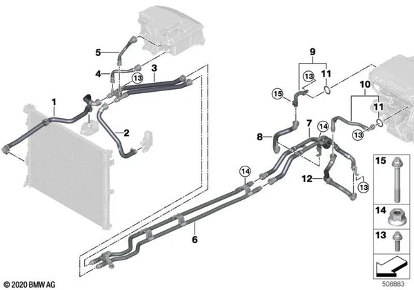 Vor- und Rücklaufleitung Teil 3 HEAT para BMW X3 G08E (OEM 17128743376). Original BMW