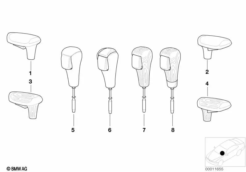 Empuñadura de palanca de cambios de cuero para BMW Serie 3 E36 (OEM 25162228252). Original BMW