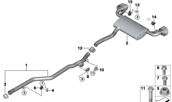 Silenciador trasero para BMW G01 (OEM 18308595363). Original BMW.