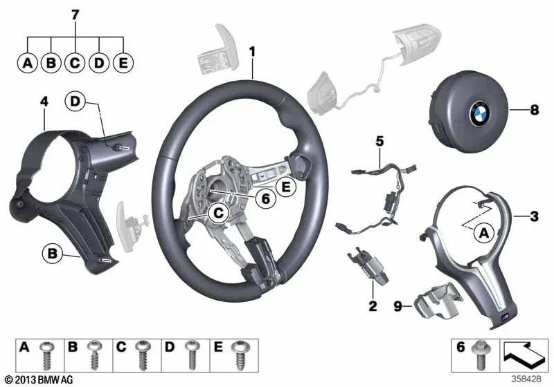 Volante Deportivo M de Cuero para BMW F10, F06, F12, F13 (OEM 32307846035). Original BMW