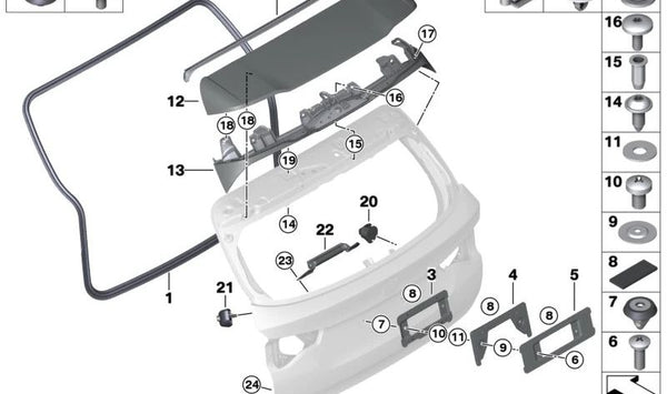 Spoiler trasero imprimado OEM 51248082246 para BMW F97 (X3 M), F98 (X4 M). Original BMW.