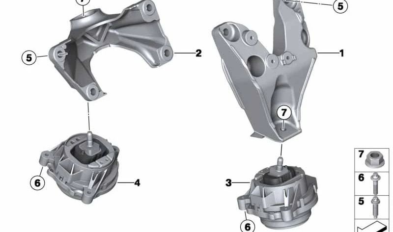 Soporte motor derecho OEM 22116787668 para BMW F20, F21, F22, F23, F30, F31, F34, F32, F33, F36. Original BMW.