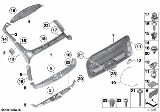 Revestimiento parte central del portón trasero para BMW F07 (OEM 51497223692). Original BMW