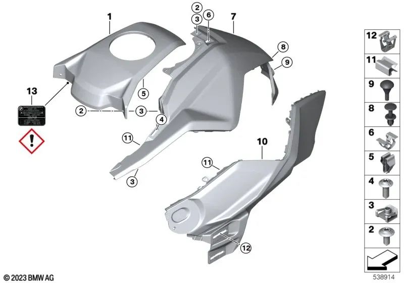 Sujetadores para BMW Serie 2 U06, Serie 7 F01, F02, F04, G11, G12, Serie 8 F91, F92, F93, G14, G15, G16, X1 U11, X3 F25, F97, G01, G08, X4 F26, F98, G02, X5 E70, F15, F85, G05, X6 E71, F16, F86, G06, X7 G07, XM G09 (OEM 07146957031). Original BMW