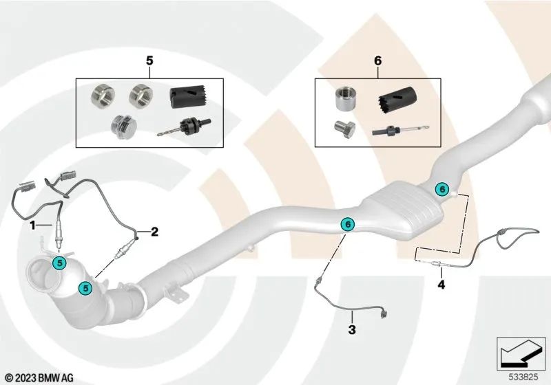 Sensor de temperatura de gases de escape para BMW G42, G20, G21N, G28, G22, G23, G26, G30, G38, G32, G11N, G12N, G14, G15, G16, F97N, G01N, G08, F98N, G02 (OEM 11788744024). Original BMW