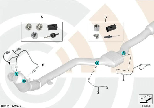 Sensor de temperatura de gases de escape para BMW G42, G20, G21N, G28, G22, G23, G26, G30, G38, G32, G11N, G12N, G14, G15, G16, F97N, G01N, G08, F98N, G02 (OEM 11788744024). Original BMW