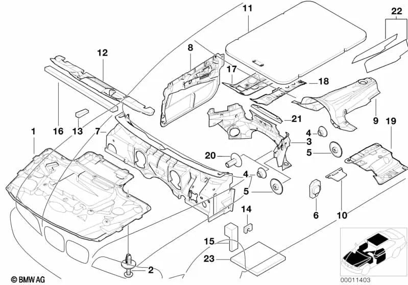 Aislamiento acústico puerta delantera izquierda para BMW E39 (OEM 51487055929). Original BMW.