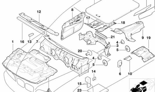 Aislamiento acústico pilar A superior para BMW E39 (OEM 51488218225). Original BMW