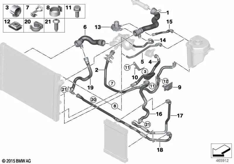 Manguera de refrigerante para BMW E70, E70N, F15, E71, F16 (OEM 17127805601). Original BMW