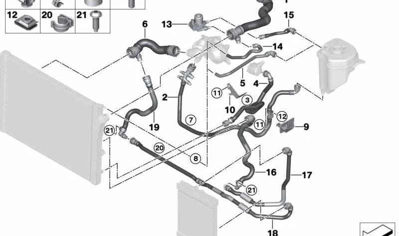 Válvula de cierre del radiador de refrigerante para BMW F15, F16 (OEM 17128517590). Original BMW