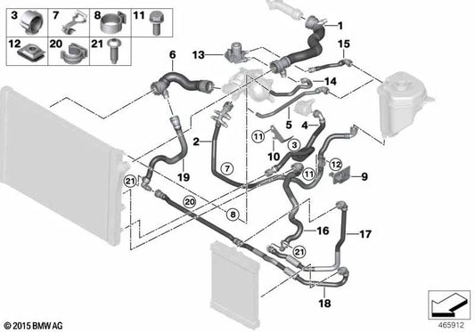 Manguera del radiador de refrigerante desplazado para BMW F15, F16 (OEM 17128517661). Original BMW.