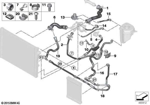 Manguera del radiador de refrigerante desplazado para BMW F15, F16 (OEM 17128517661). Original BMW.