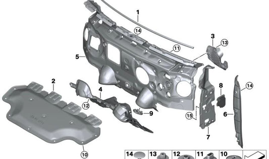 Aislamiento acústico para BMW Serie 1 E87, E87N, Serie 2 U06, Serie 3 E46, Serie 5 F10, F11, F18, Serie 6 E63, E64, Serie 7 E38, X1 U11, U12, X3 E83, F97, G01, G08, X4 F98, G02, X5 E53, MINI Mini F60 (OEM 51489493821). Original BMW