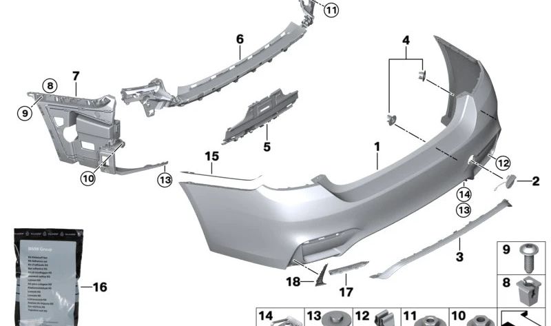 Guida posteriore centrale OEM 51127316350 per BMW F32, F33, F36, F83. BMW originale.