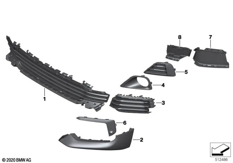 Rechte zentrale Kühlergrillabdeckung für BMW F39 (OEM 51117429018). Original BMW