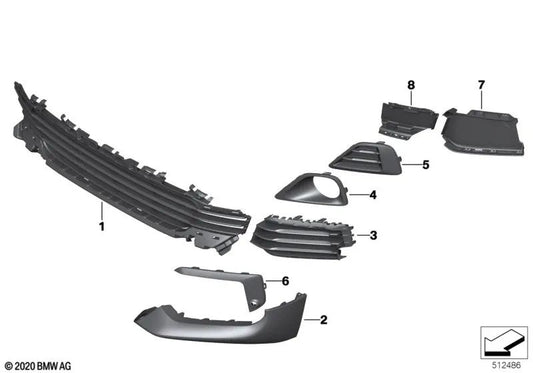 Rechte zentrale Kühlergrillabdeckung für BMW F39 (OEM 51117429018). Original BMW