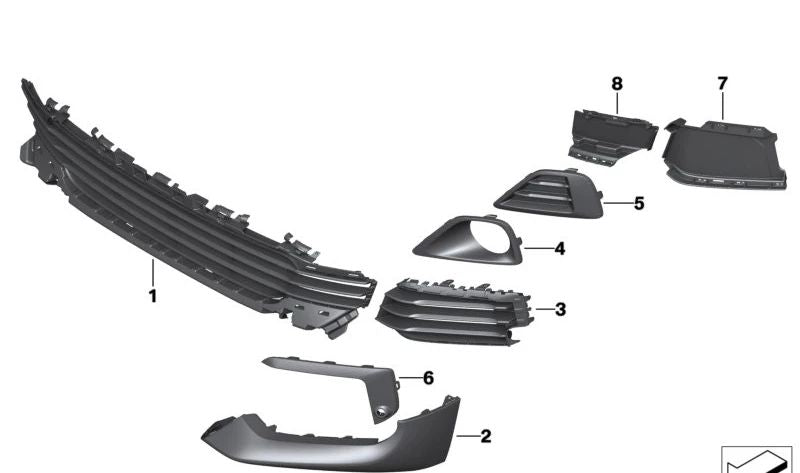 Rejilla lateral izquierda OEM 51117429015 para BMW F39. Original BMW.