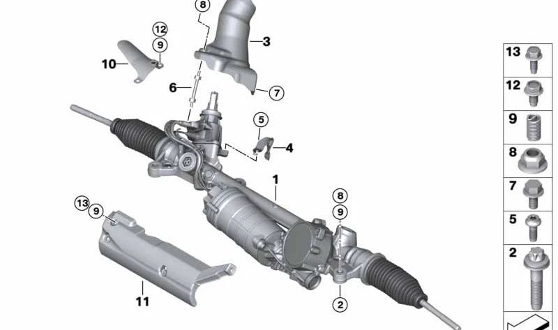 Electric power steering box for BMW 3 Series G20, G21, 4 Series G22, G26 (OEM 32105A40335). Original BMW.