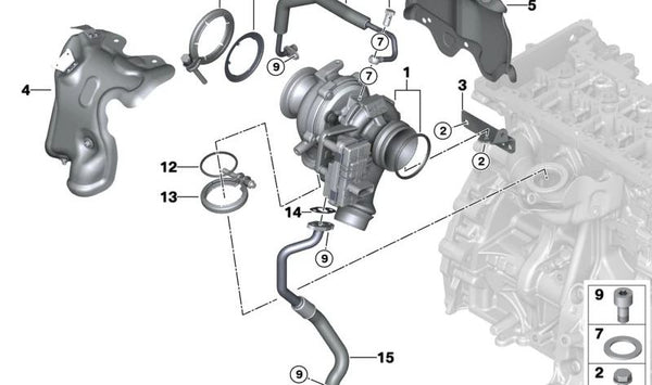 Conducto de Aceite para BMW Serie 2 F45, F46; X1 F48; MINI F54, F55, F56, F57, F60 (OEM 11428511647). Original BMW