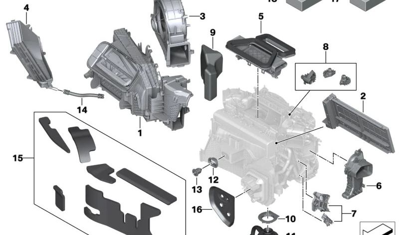 Soporte de drenaje de agua condensada OEM 64115A3BFF8 para BMW G20, G21, G22, G23, G26, G82, G83, G60, G61, G68, G90, G70. Original BMW.