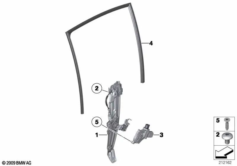 Rear right door window guide for BMW 5 Series F11, F11N (OEM 51357199780). Original BMW.