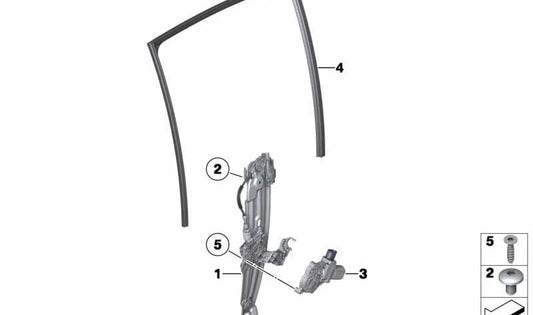 Guía de ventana puerta trasera derecha para BMW F18, F18N (OEM 51357208038). Original BMW