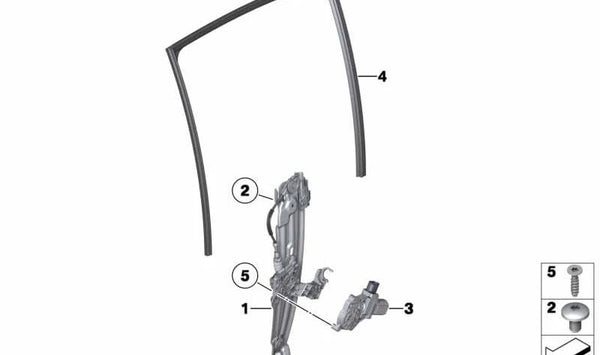 Elevador de Ventana sin Motor Trasero Derecho para BMW F10, F11, F18 (OEM 51357182614). Original BMW