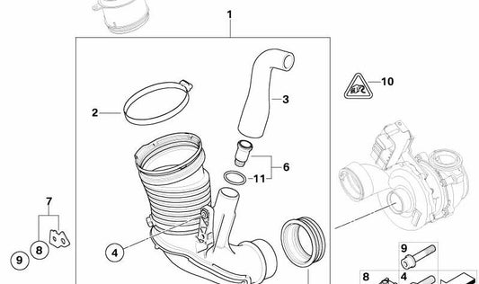 Air cleaner pipe for BMW E83N (OEM 13713420246). Original BMW