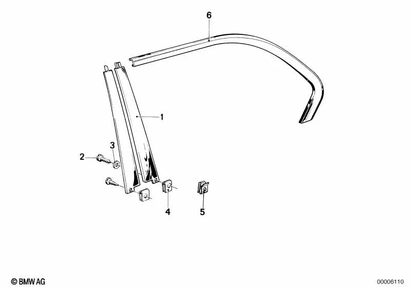 Moldura Negra Marco de Ventana Izquierda para BMW Serie 7 E23 (OEM 51341846557). Original BMW