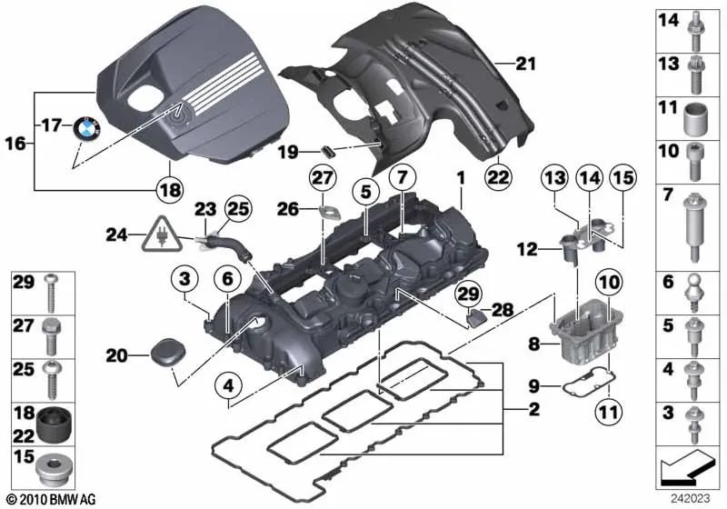 Cubierta de bobinas de encendido para BMW Serie 1 E82, E88, Serie 3 E90N, E91N, E92N, E93N, X1 E84 (OEM 11127589037). Original BMW.