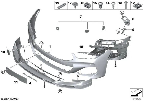 Inserto del spoiler frontal derecho para BMW G16 (OEM 51117858036). Original BMW.