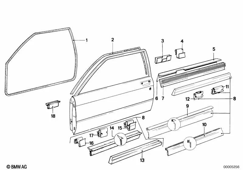 Sellado interno de la ranura de la ventana para BMW Serie 3 E21 (OEM 51211874435). Original BMW