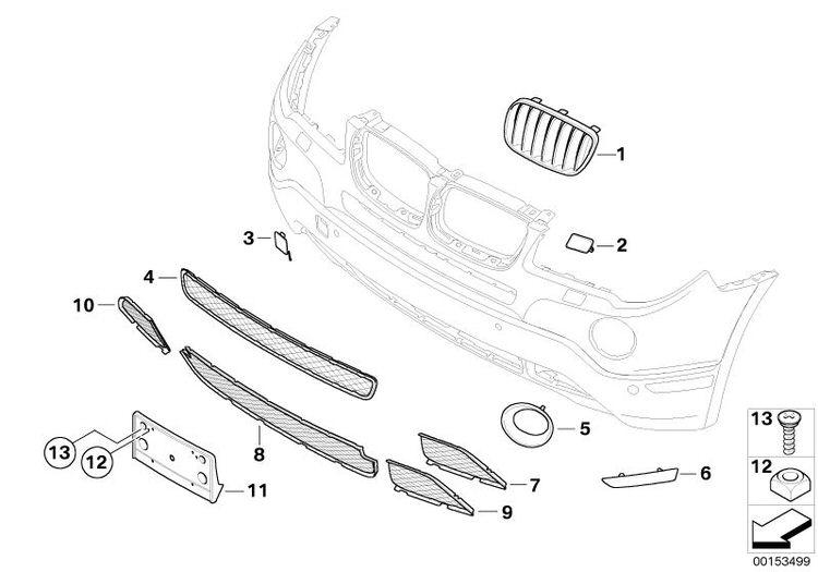 Rejilla Cerrada Parachoques Delantero Normal Izquierda Negro Para Bmw E83. Original Recambios