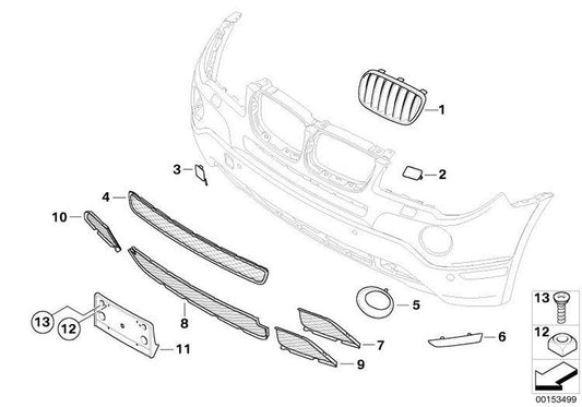 Rejilla Cerrada Parachoques Delantero Normal Izquierda Negro Para Bmw E83. Original Recambios